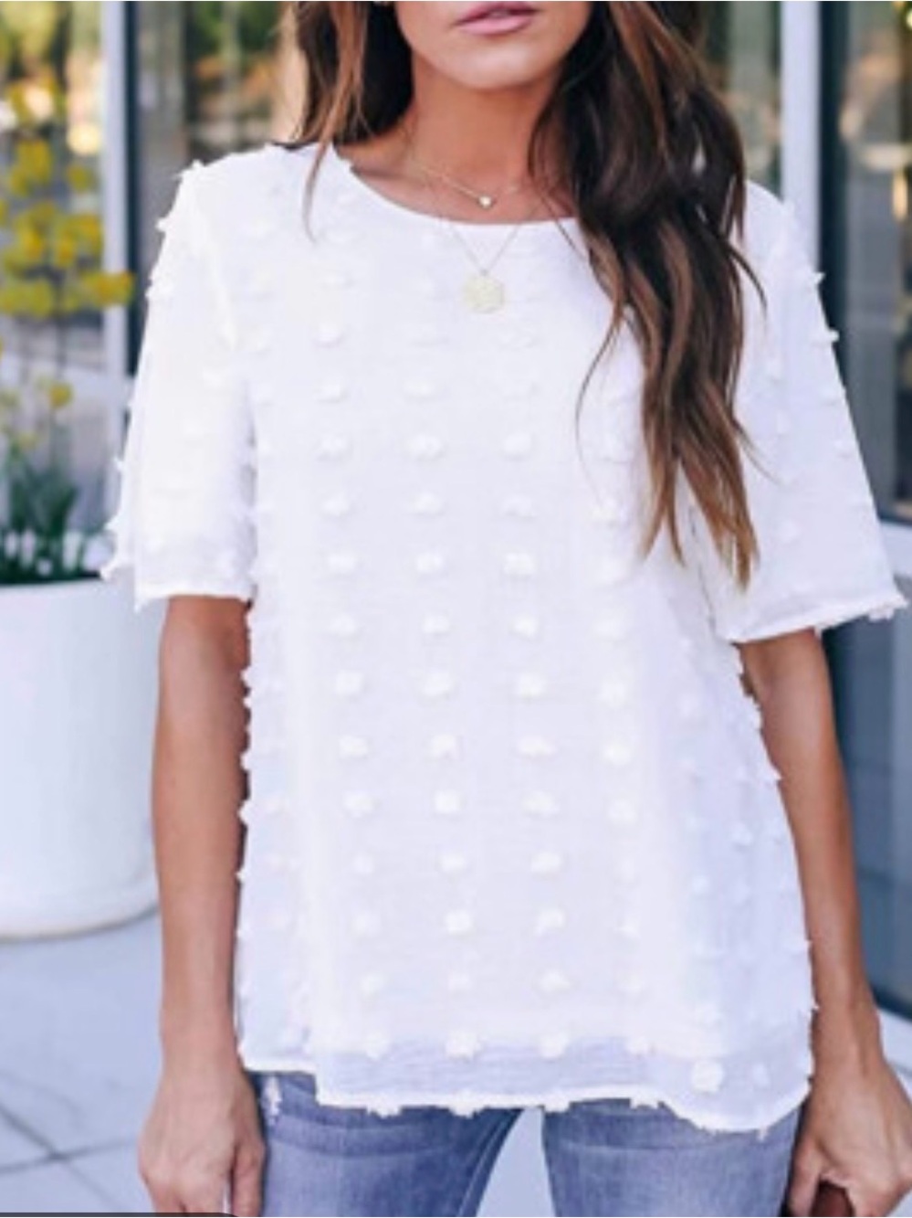 Chic Soul Women's White Swiss Dot Pom-Pom Textured Short Sleeve Top Size 2X